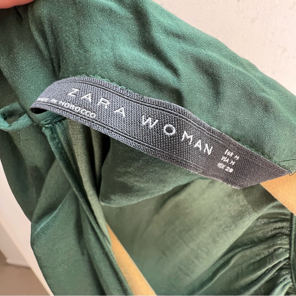 Size Medium ZARA Woman Deep Green Midi Dress - Picture 5 of 9